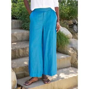 FRANK & EILEEN Maisie Wide Leg Pant Turquoise Blue High Rise Pull On Women's 10